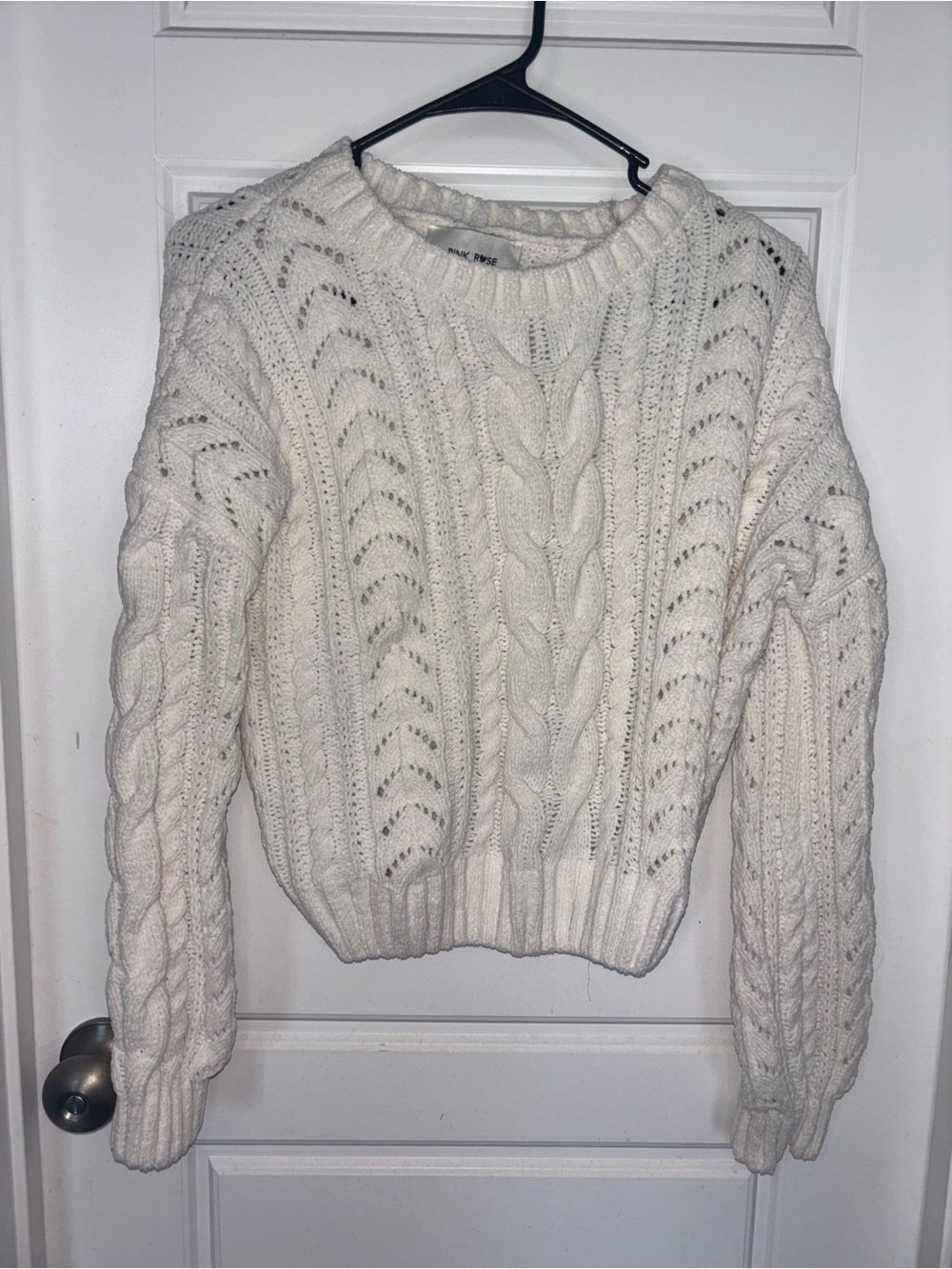 Women’s Medium Pink Rose Cozy Cable Knit Sweater - Cream
